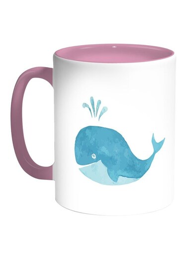 Whale Printed Coffee Mug White/Pink 11ounce