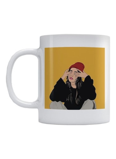 Woman Printed Ceramic Mug White/Yellow/Black