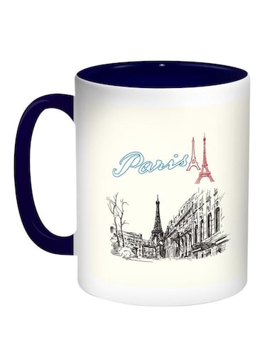 Paris Eiffel Tower Printed Coffee Mug Blue/White/Red 11ounce