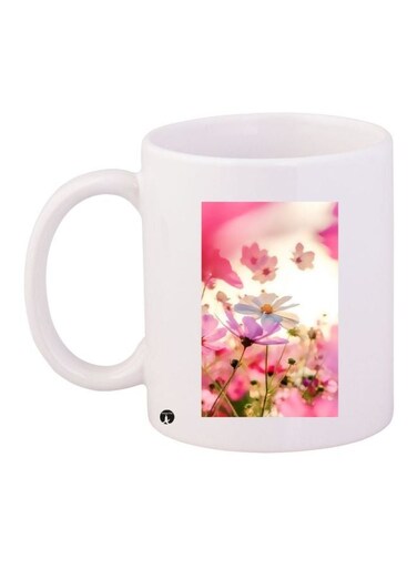 Flower Printed Coffee Mug White/Pink/Green 11ounce