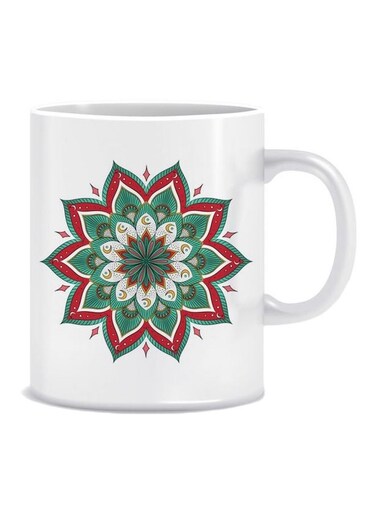 Printed Ceramic Coffee Mug White/Green/Red
