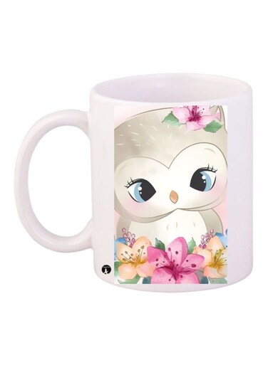 Owl Printed Coffee Mug White/Brown/Pink 11ounce