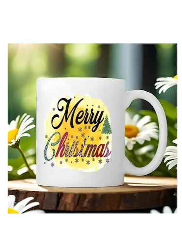 1pc Festive Ceramic Coffee Mug, Double-Sided Merry Christmas Print, 11oz Novelty Drinkware for All Seasons, Ideal Christmas and New Year Gift