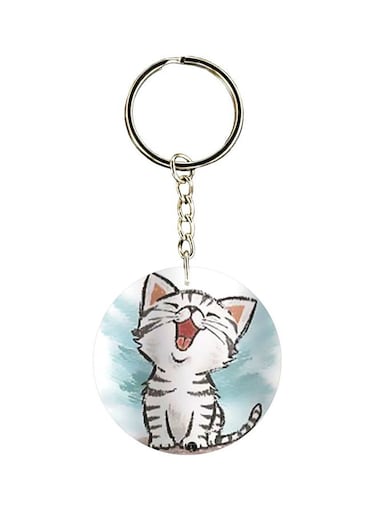 Cartoon Cat Themed Single Sided Keychain