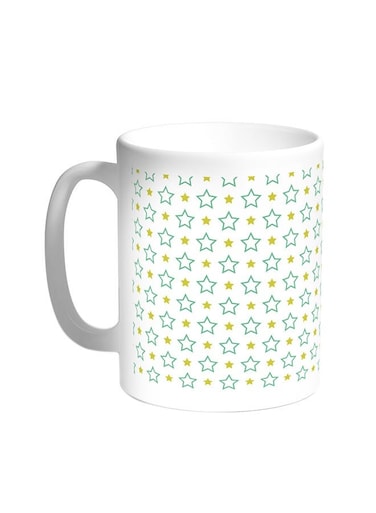 Motifs Of Small And Large Stars Printed Coffee Mug White 11ounce