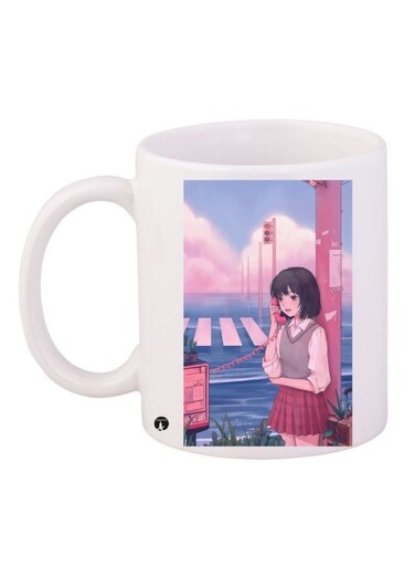 Cartoon Printed Coffee Mug White/Pink/Blue 11ounce