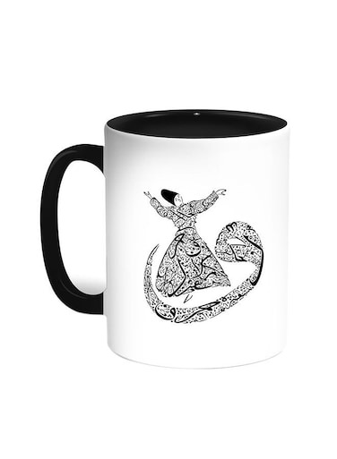 Arabic Letters Printed Coffee Mug Black/White 11ounce