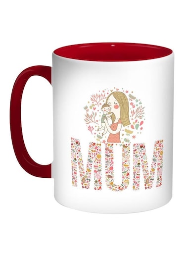 Mum Printed Coffee Mug Red/White/Pink 11ounce