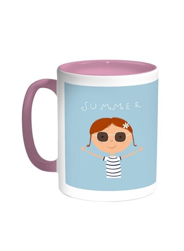 Summer Printed Coffee Mug Pink/White 11ounce