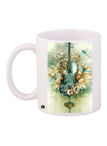 Guitar Printed Coffee Mug White/Green/Blue 11ounce