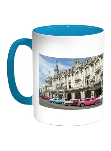 Printed Coffee Mug Turquoise/White/Beige 11ounce