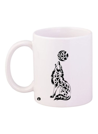Wolf Printed Coffee Mug White/Black 11ounce