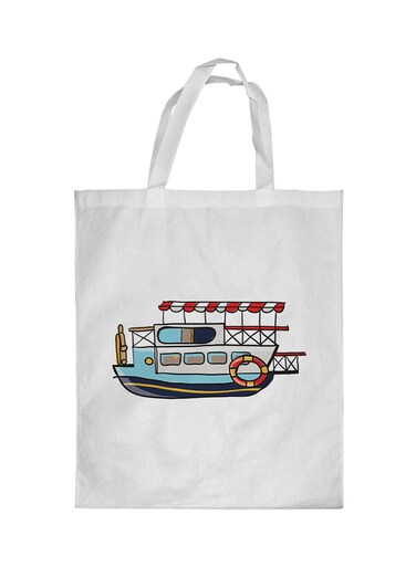 Sea Ship Printed Shopping Bag White