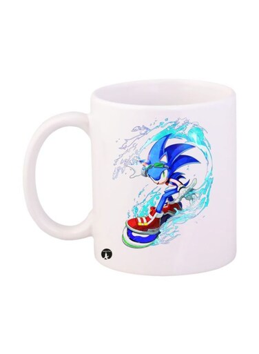 Video Game Sonic Printed Mug White/Blue/Red Standard Size