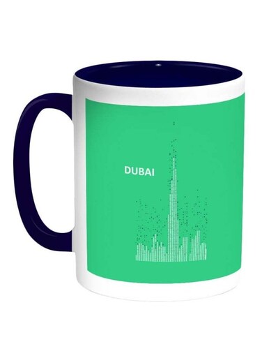 Dubai Towers Printed Coffee Mug White/Blue/Green 325ml