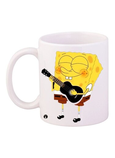 Cartoon Printed Coffee Mug White/Yellow/Brown 11ounce
