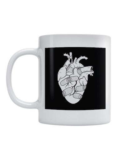 Heart Printed Ceramic Mug White/Black