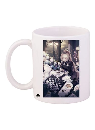 Cartoon Printed Coffee Mug White/Grey/Blue 11ounce