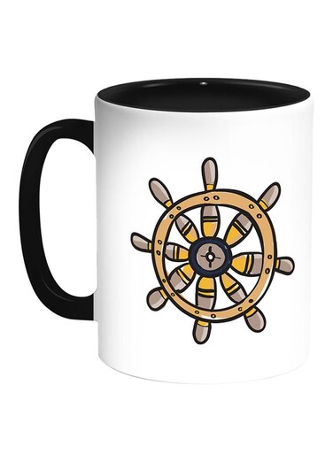 Steering Wheel Printed Coffee Mug White/Black 11ounce