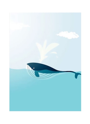Whale Themed Metallic Plate Blue/White 20x15cm