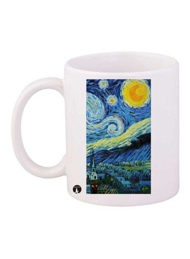 Starry Night Printed Mug White/Blue/Yellow Standard Size