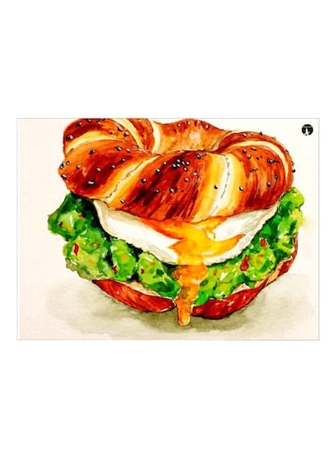 Burger Themed Metallic Plate Brown/Green/White 20x15cm