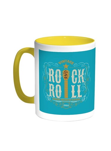 Rock And Roll Printed Coffee Mug Yellow/White 11ounce