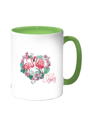 Couple Love Flamingo Printed Coffee Mug White/Green 11ounce