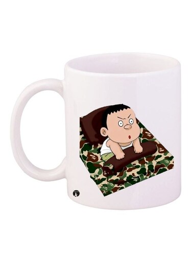Cartoon Printed Coffee Mug White/Brown/Beige 11ounce