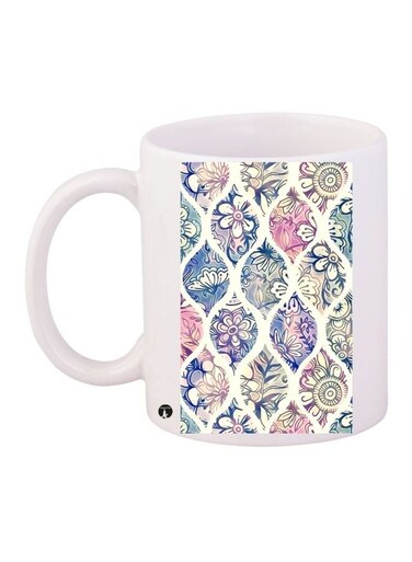 Floral Printed Coffee Mug White/Blue/Pink 11ounce
