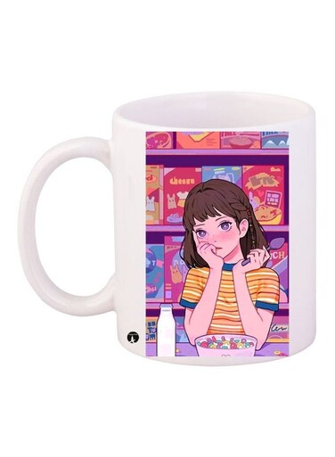 Girl Printed Coffee Mug White/Pink/Brown 11ounce