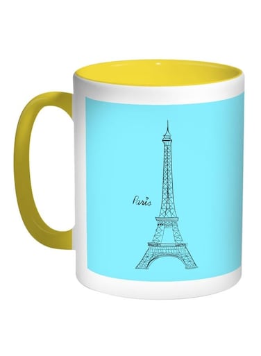 Eiffel Tower Printed Coffee Mug Turquoise/Yellow/White 11ounce
