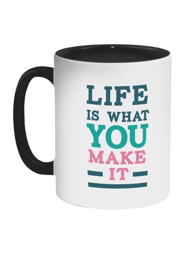Life Is What You Make It Printed Coffee Mug Black/White/Blue 325ml