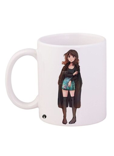 Cartoon Girl Printed Coffee Mug White/Blue/Brown