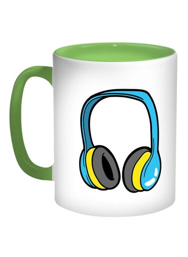 Headphone Printed Coffee Mug Green/White/Blue