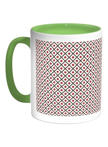 Circles And Squares Motifs Printed Coffee Mug Green/White/Red 325ml
