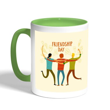 Happy Friendship Day Printed Coffee Mug, Green 11 Ounce