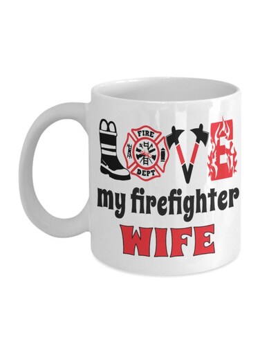 Love My Firefighter Wife Printed Coffee Mug White/Black/Red 325ml