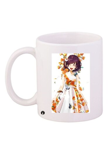 Cartoon Girl Printed Coffee Mug White/Orange/Grey 11ounce