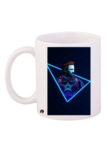 Captain America Printed Coffee Mug White/Blue/Brown 11ounce