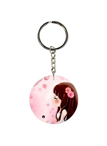 Cartoon Girl Printed Dual Sided Keychain
