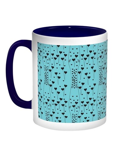 Romantic Heart Printed Coffee Mug Blue/White/Black 11ounce