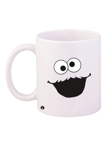 Smiling Face Printed Ceramic Coffee Mug White/Black 11ounce