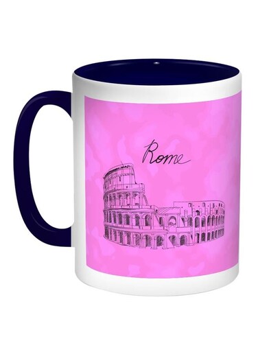 Colosseum Printed Coffee Mug Pink/White/Navy Blue 11ounce