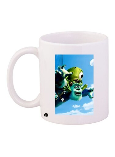 Cartoon Printed Coffee Mug White/Blue/Green 11ounce