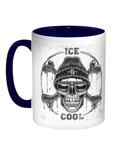 Skull Iced Printed Coffee Mug Blue/White/Brown 11ounce
