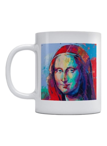 Mona Lisa Printed Ceramic Mug White/Red/Blue