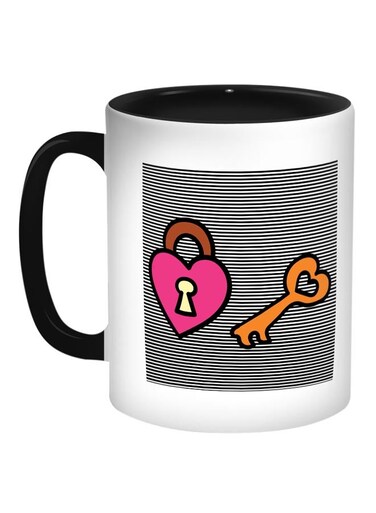 Lock And Key Printed Coffee Mug Black/White/Pink