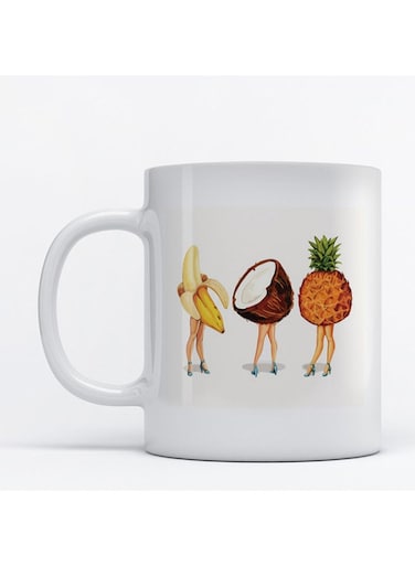 Tropical Fruit Printed Mug White/Yellow/Green