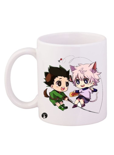 Hunter X Hunter Anime Printed Coffee Mug White/Green/Pink 12ounce